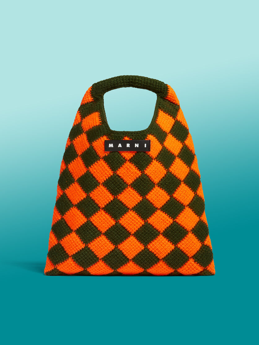 MARNI MARKET DIAMOND large bag in orange and brown tech wool - Shopping Bags - Image 1