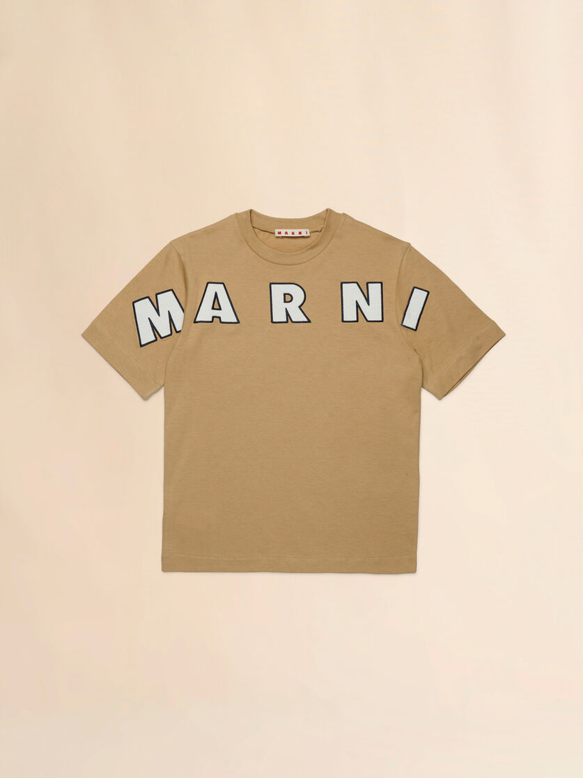 Beige cotton T-shirt with embroidered logo - T-shirts - Image 1