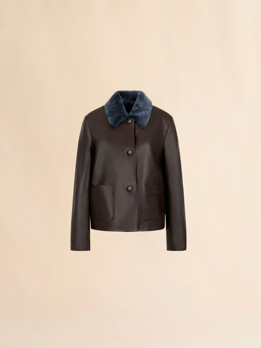 Brown nappa baby jacket with shearling trims - Jackets
