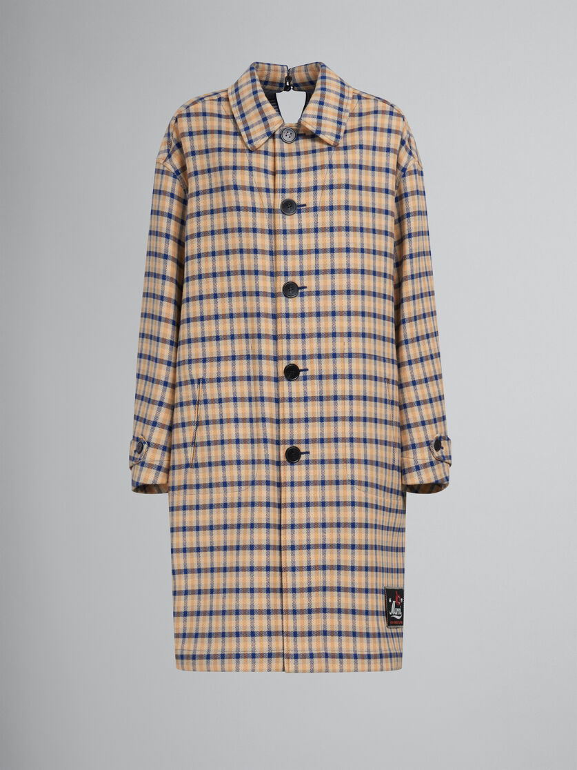 Blue and yellow checked wool reversible coat - Coats - Image 1