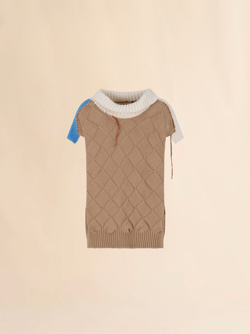Pull patchwork en laine marron - pulls - Image 1