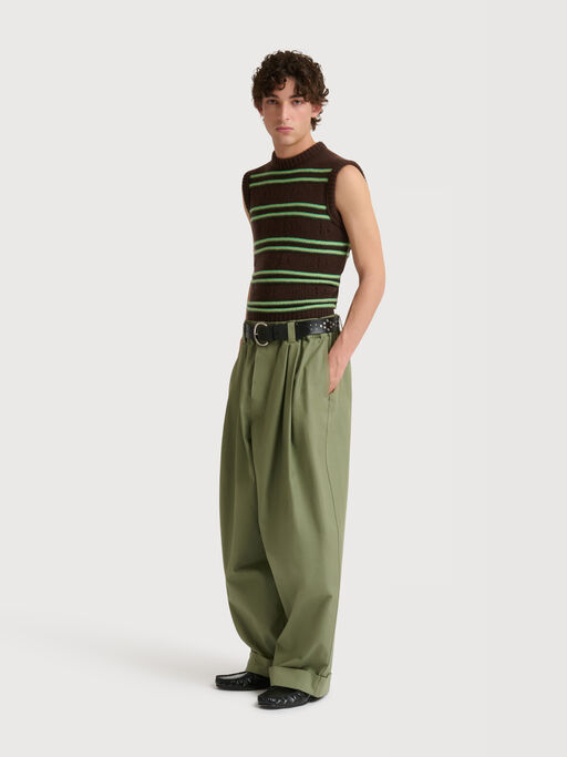 Green canvas trousers with pleats - Pants