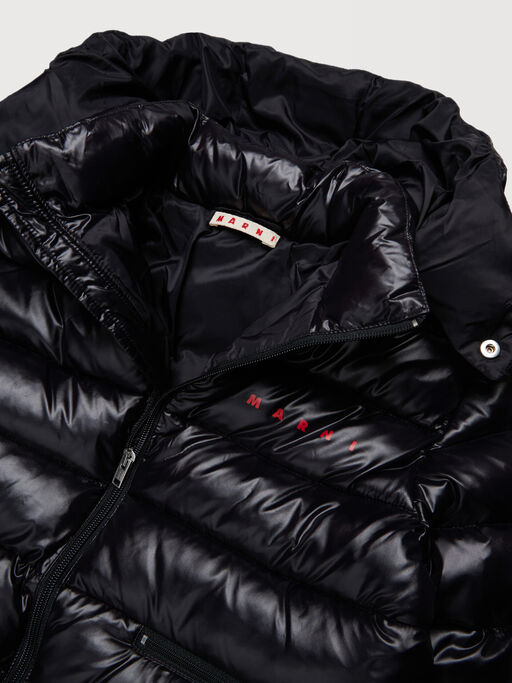 Black nylon puffer coat with zip pockets - Jackets