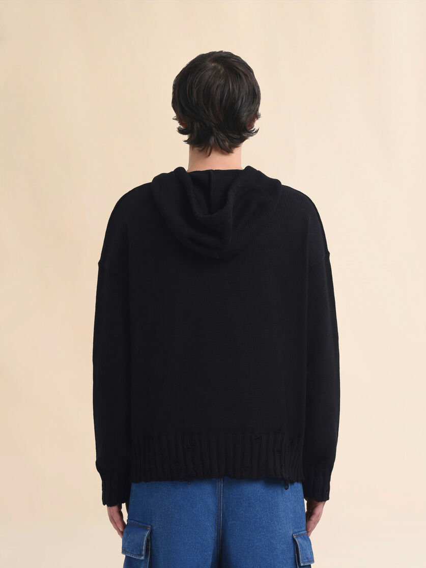 Black dishevelled cotton hoodie with Marni Symbol embroidery - Pullovers - Image 3
