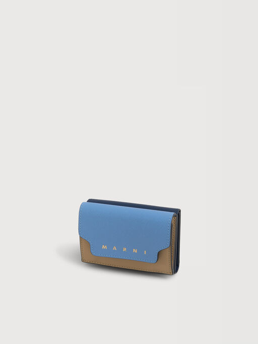 Blue, beige, and light blue saffiano leather tri-fold wallet - Wallets