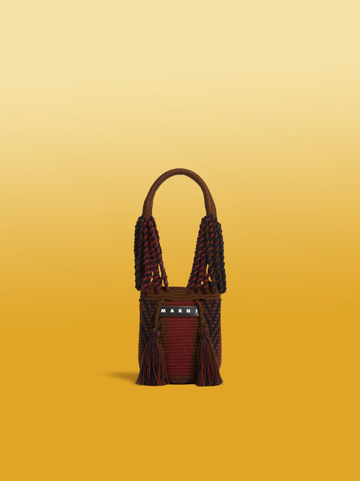 ブラウン&ブルー MARNI MARKET COT ニットバッグ スモール - ショッピングバッグ