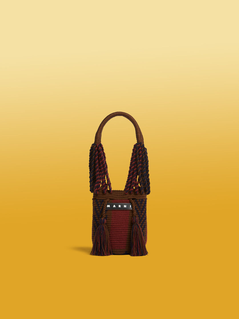 バーガンディマルチカラー MARNI MARKET COT ニットバッグ スモール - ショッピングバッグ - Image 1