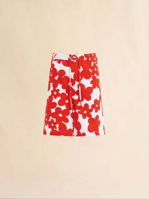 Cotton Bermuda shorts with red and white Dillies print - Pants