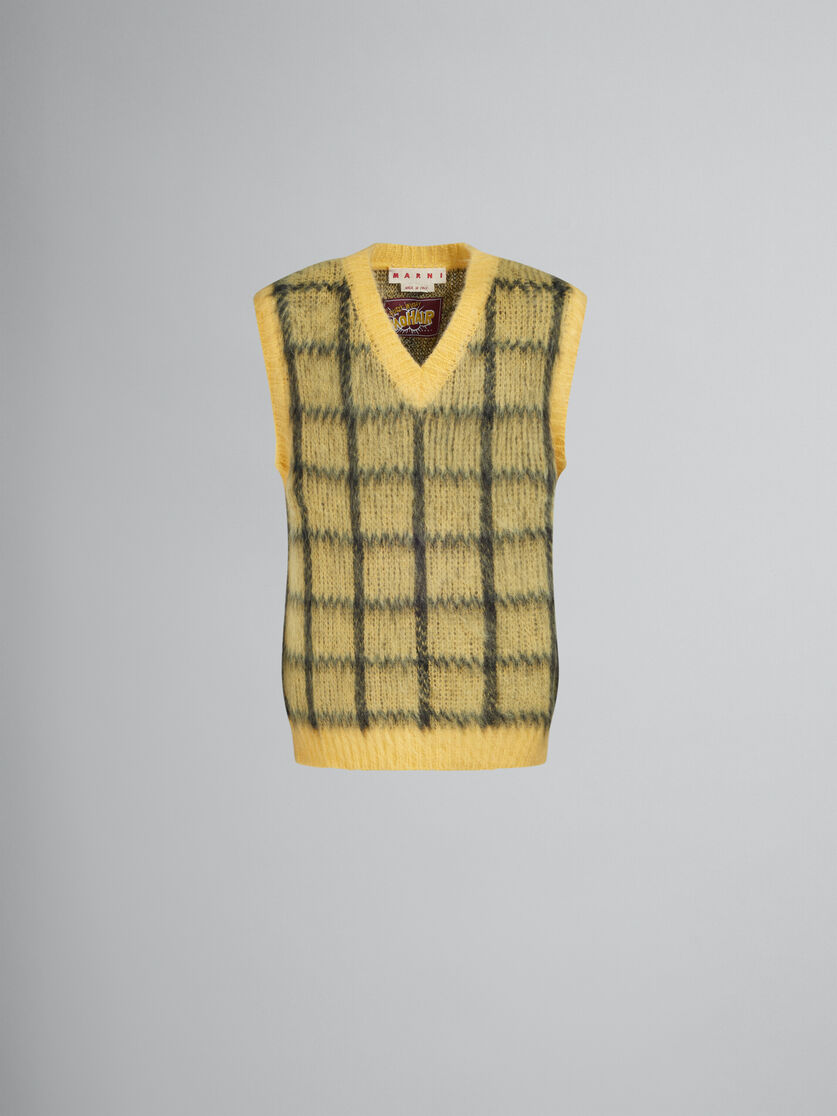 Yellow checked mohair sleeveless jumper - Pullovers - Image 1
