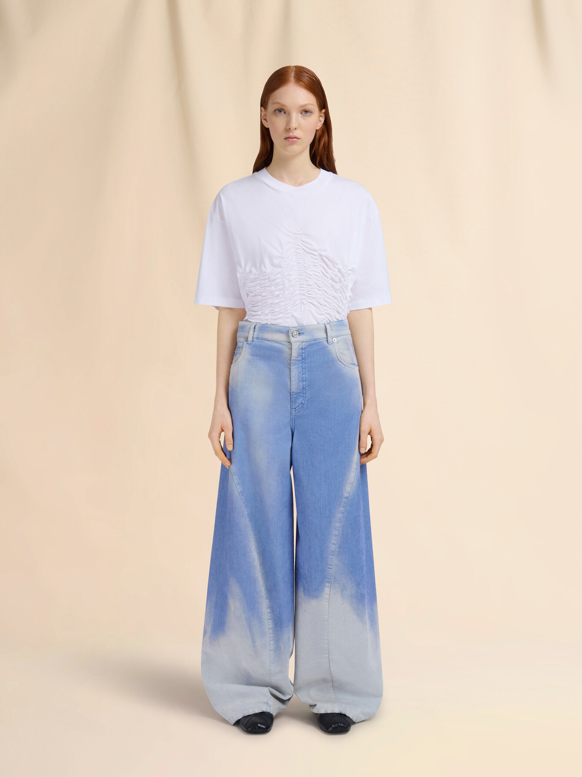 パンツ MARNI / WIDE FLARE FLOCK DENIM Black flocked denim jeans | Marni