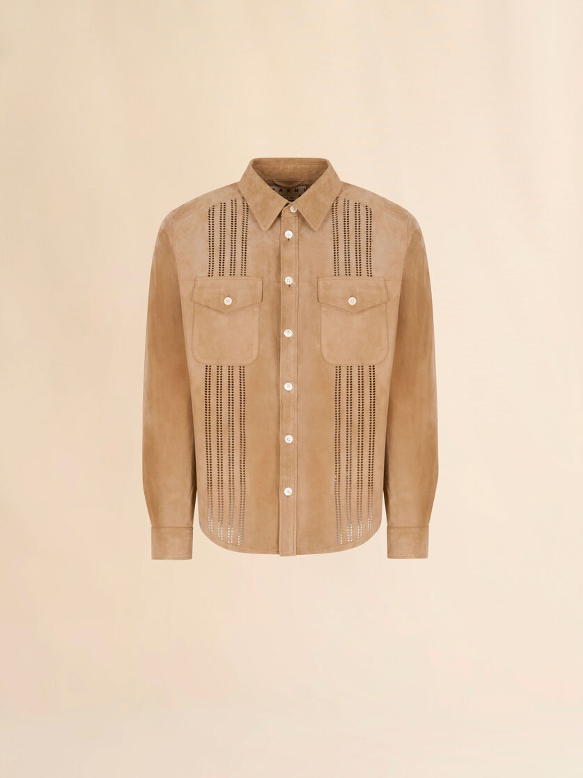 Brown suede shirt with cut-out detailing, Image 1