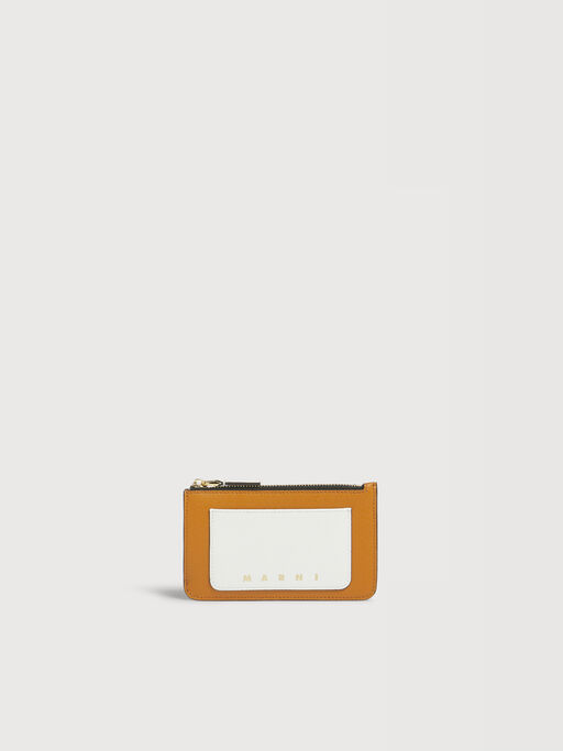Brown white and mustard leather zip cardholder - Wallets
