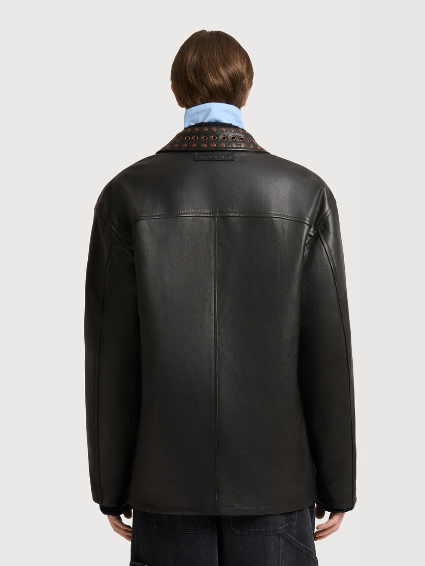 Black leather jacket with studded front, Image 4