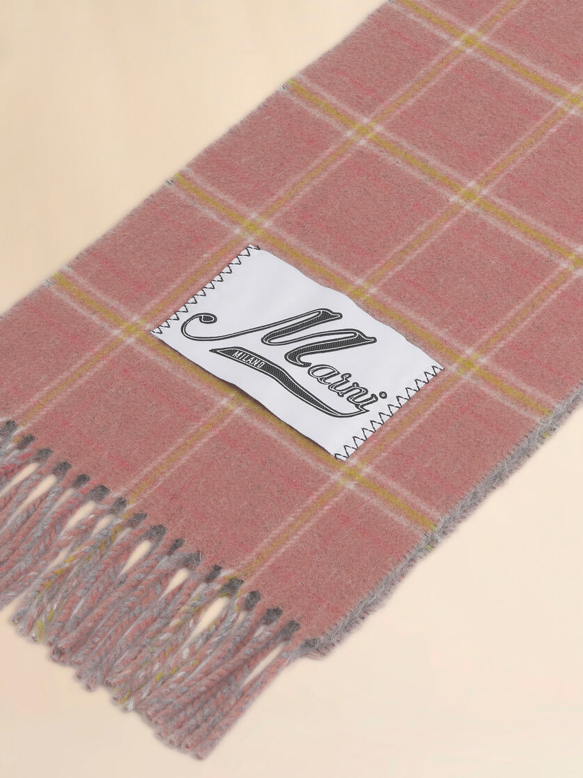 Pink wool-blend scarf with checked pattern - Scarves - Image 4