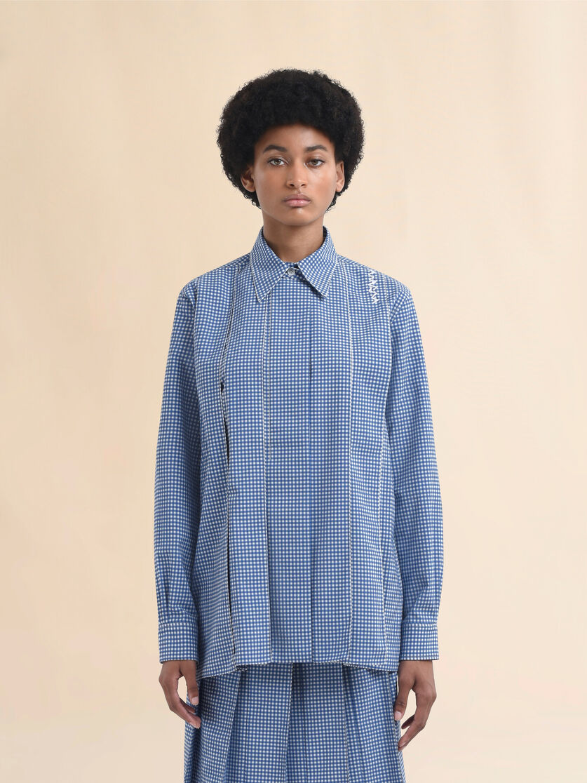 Wool blend blue and white checked shirt - Shirts - Image 2