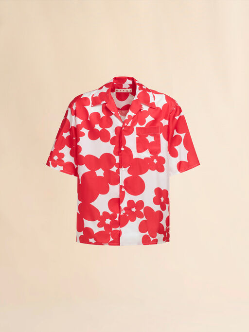 Camicia in seta con stampa Dillies bianca e rossa - Camicie