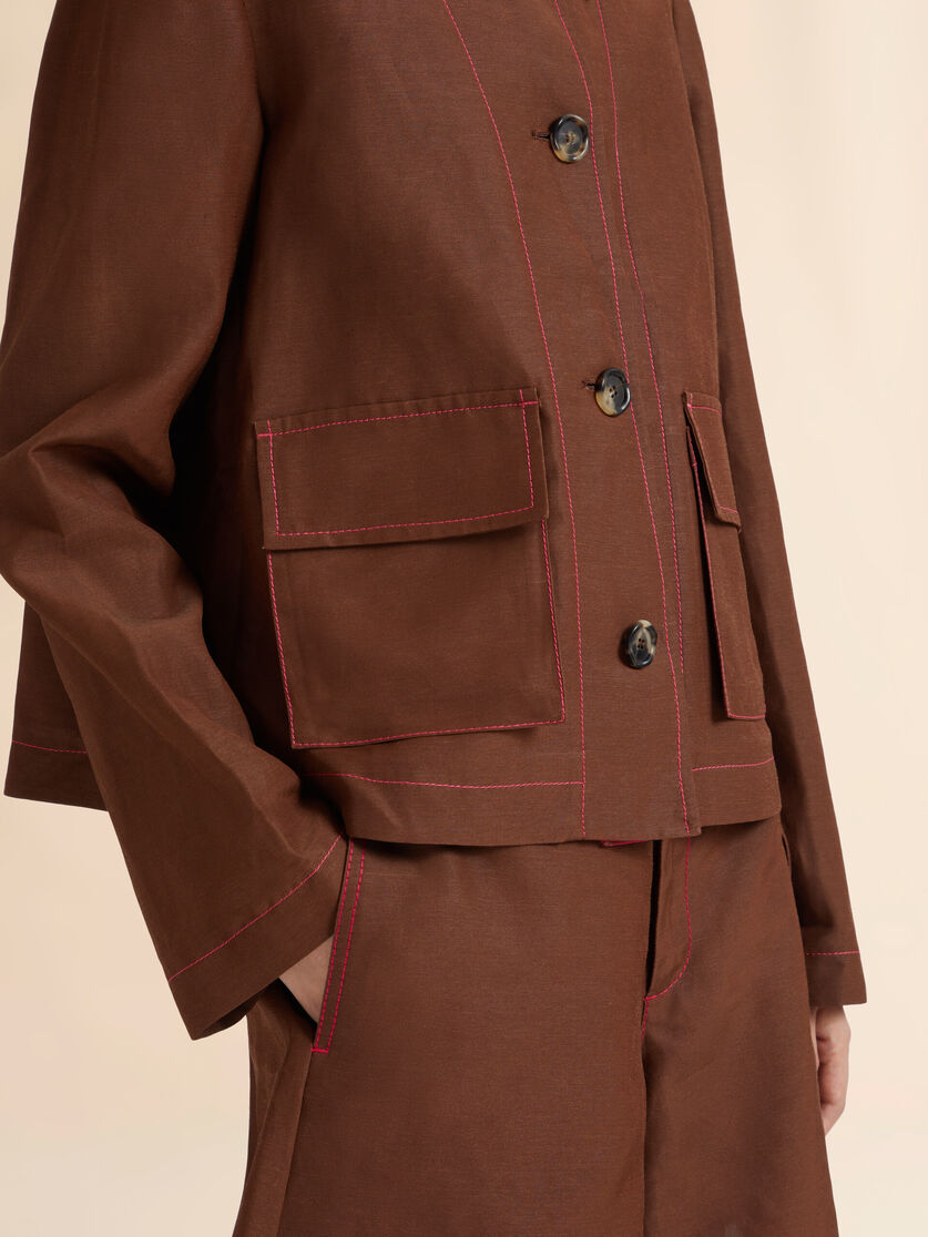 Braune Jacke aus Viskose und Ramie mit Cargotaschen, Image 5