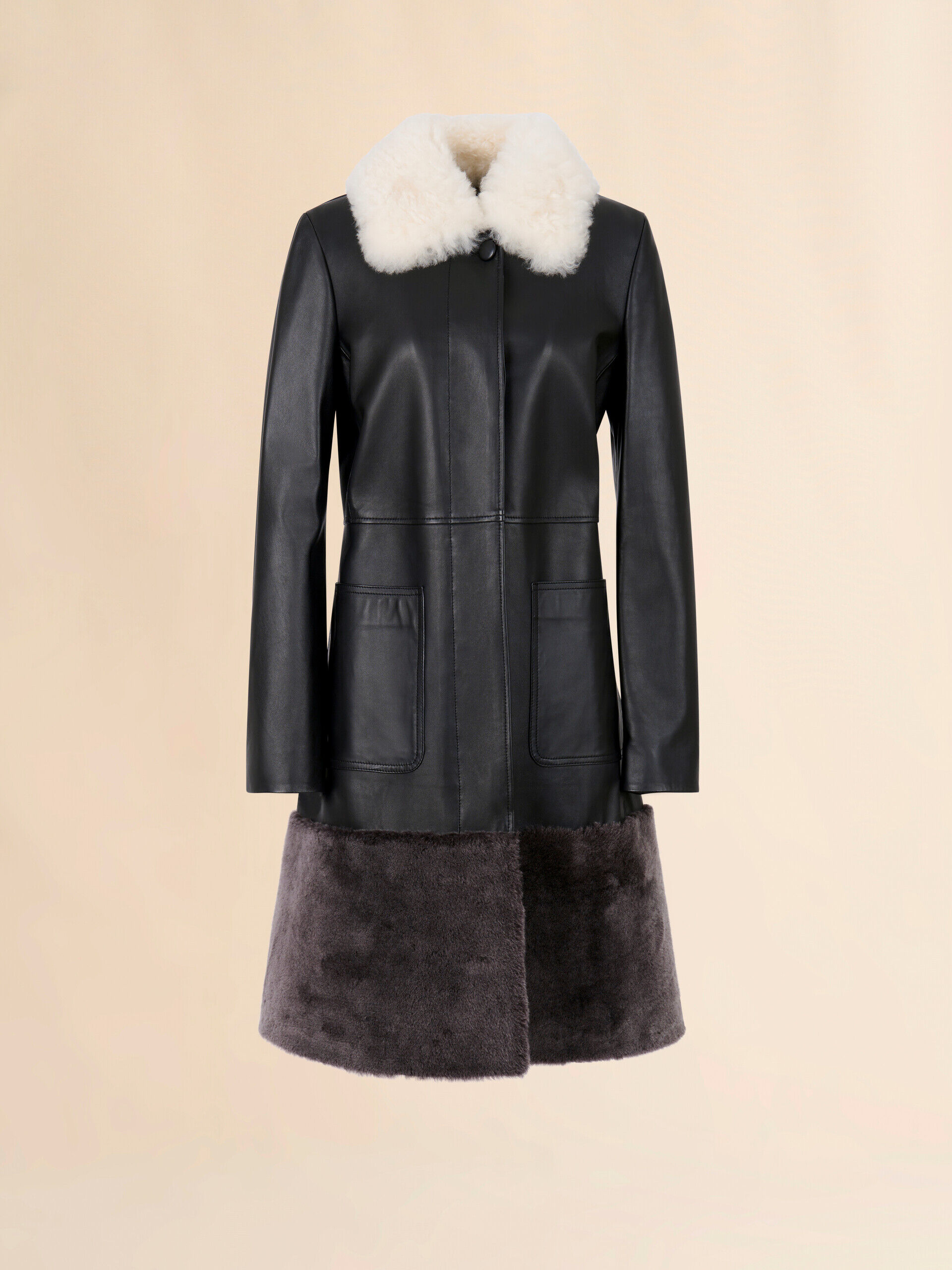 Black nappa leather coat with shearling trims | Marni