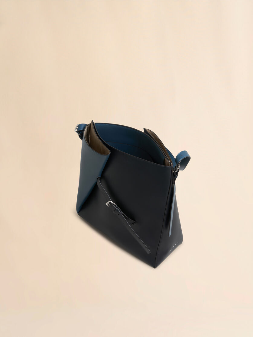 Deep blue and black leather Reverse hobo bag - Shoulder Bags - Image 3