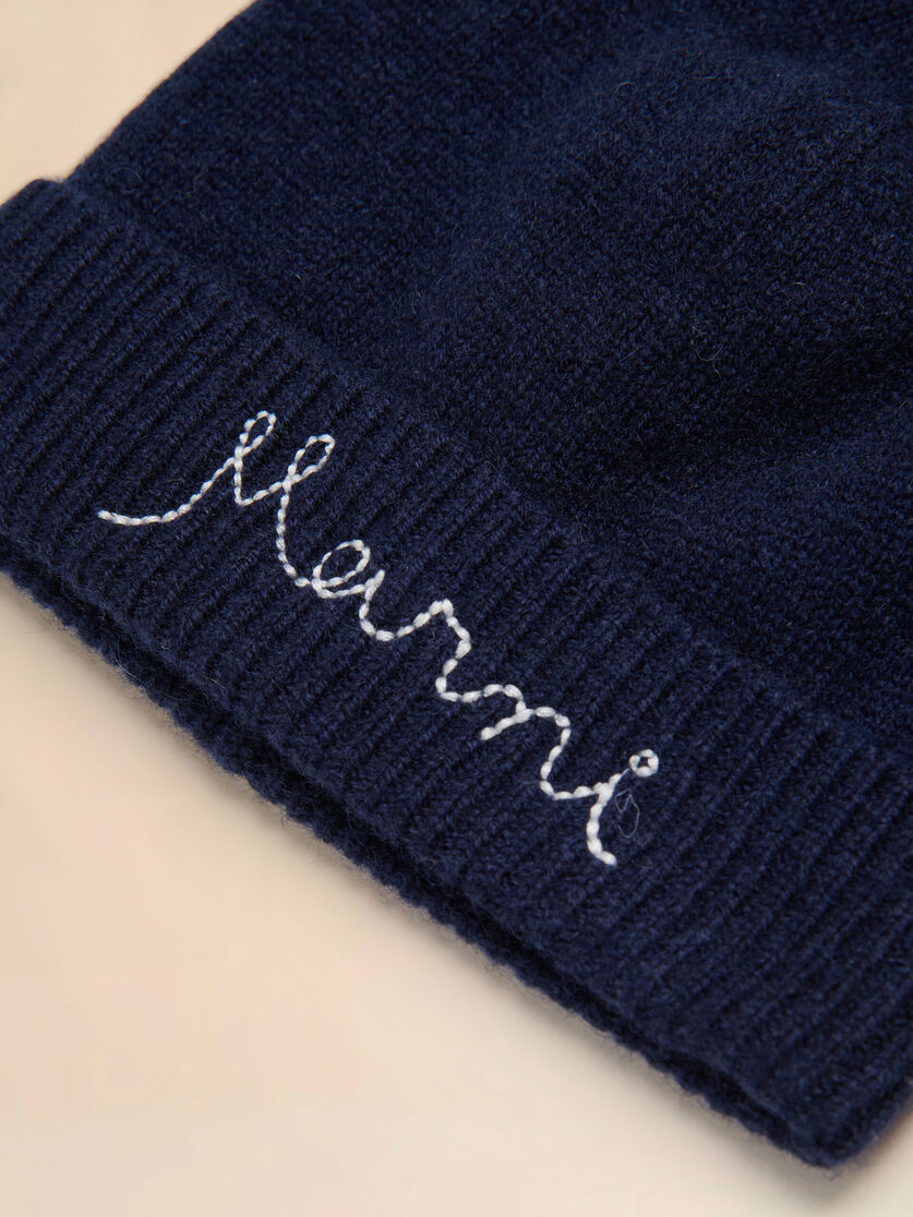 Deep blue wool-cashmere beanie with Marni logo - Caps - Image 3