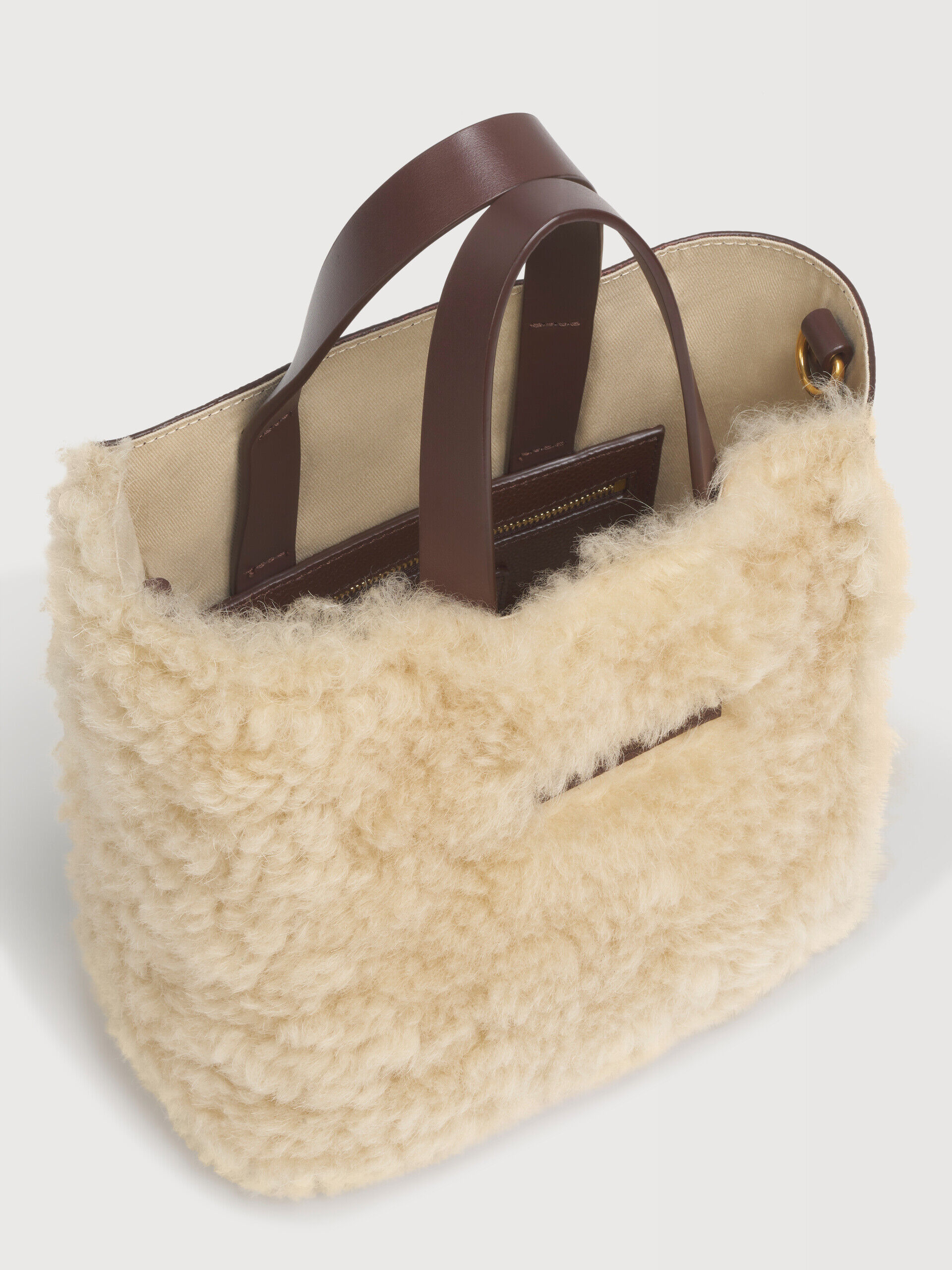 クリーム ムートン＆ブラウン レザー Museo Soft ミニバッグ | Marni