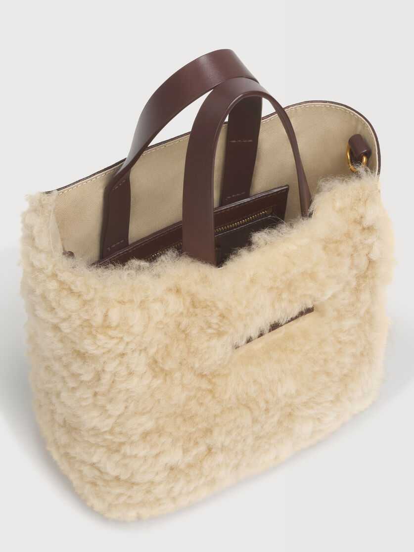 クリーム ムートン＆ブラウン レザー Museo Soft ミニバッグ, Image 4