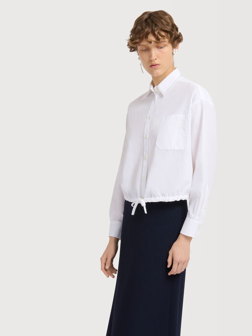 White poplin shirt with cropped drawstring hem - Shirts