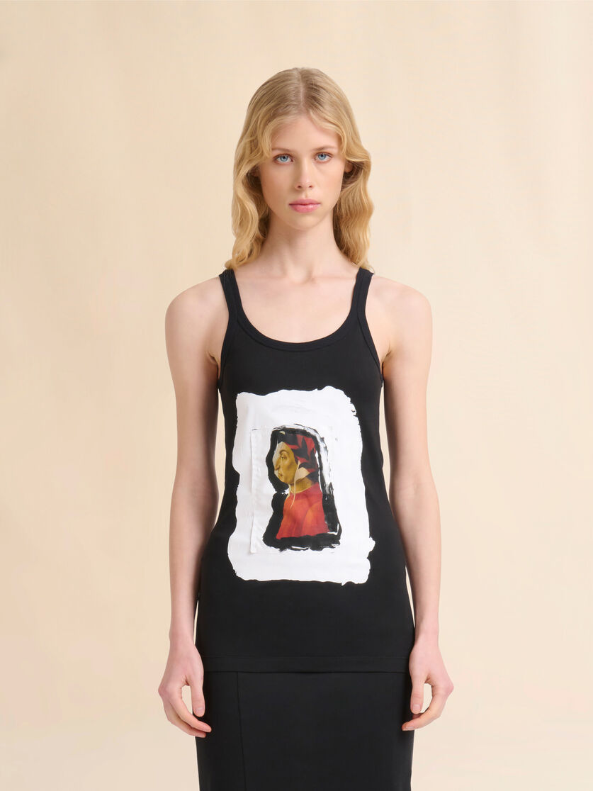 ブラック コットン製タンクトップ、Dante プリント - Tシャツ - Image 2