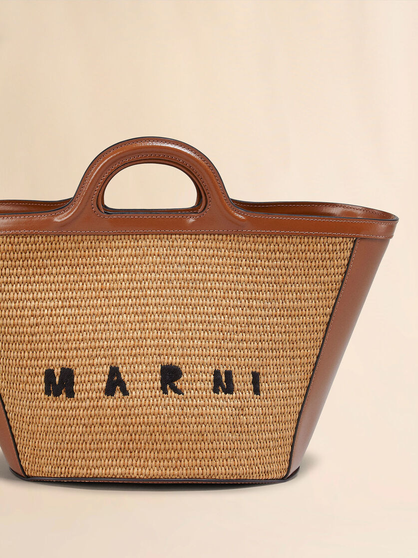 Petit sac Tropicalia en tissu effet raphia et cuir marron - Sacs à main - Image 4