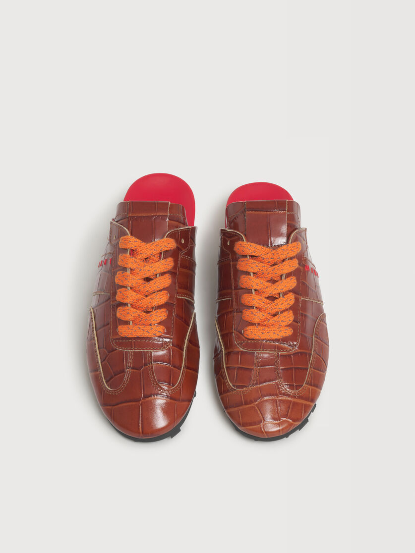 Brown croc-effect leather Softy Soccer slip-on sneaker, Image 4