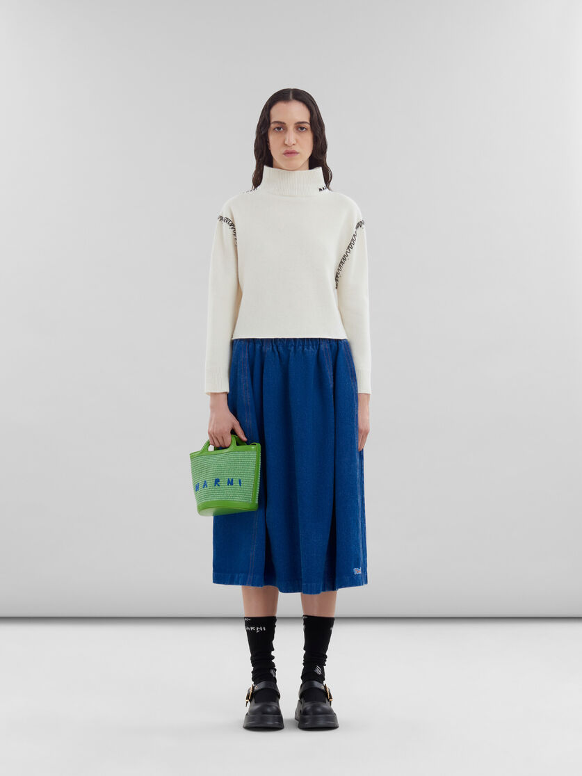 Tropicalia Small Bucket Bag in green leather and raffia-effect  