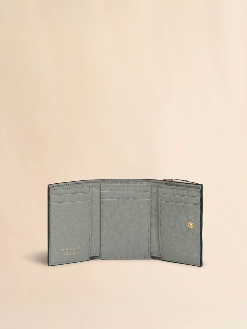 Portafoglio tri-fold in pelle saffiano blu, beige e azzurra - Portafogli - Image 2