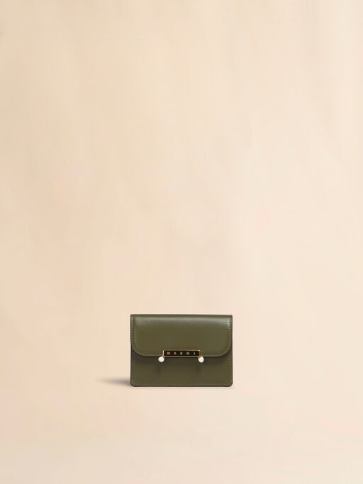 ディープグリーン レザー製 Envelope カードホルダー - 財布