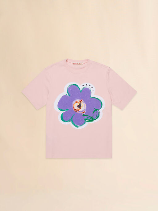 T-shirt in cotone rosa con patch Dessert Flower - T-shirt