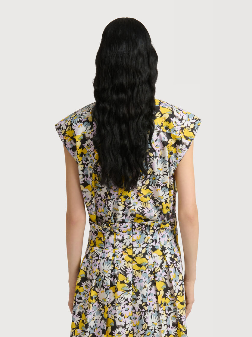 Black poplin sleeveless blouse with Pop Flowers print, Image 4