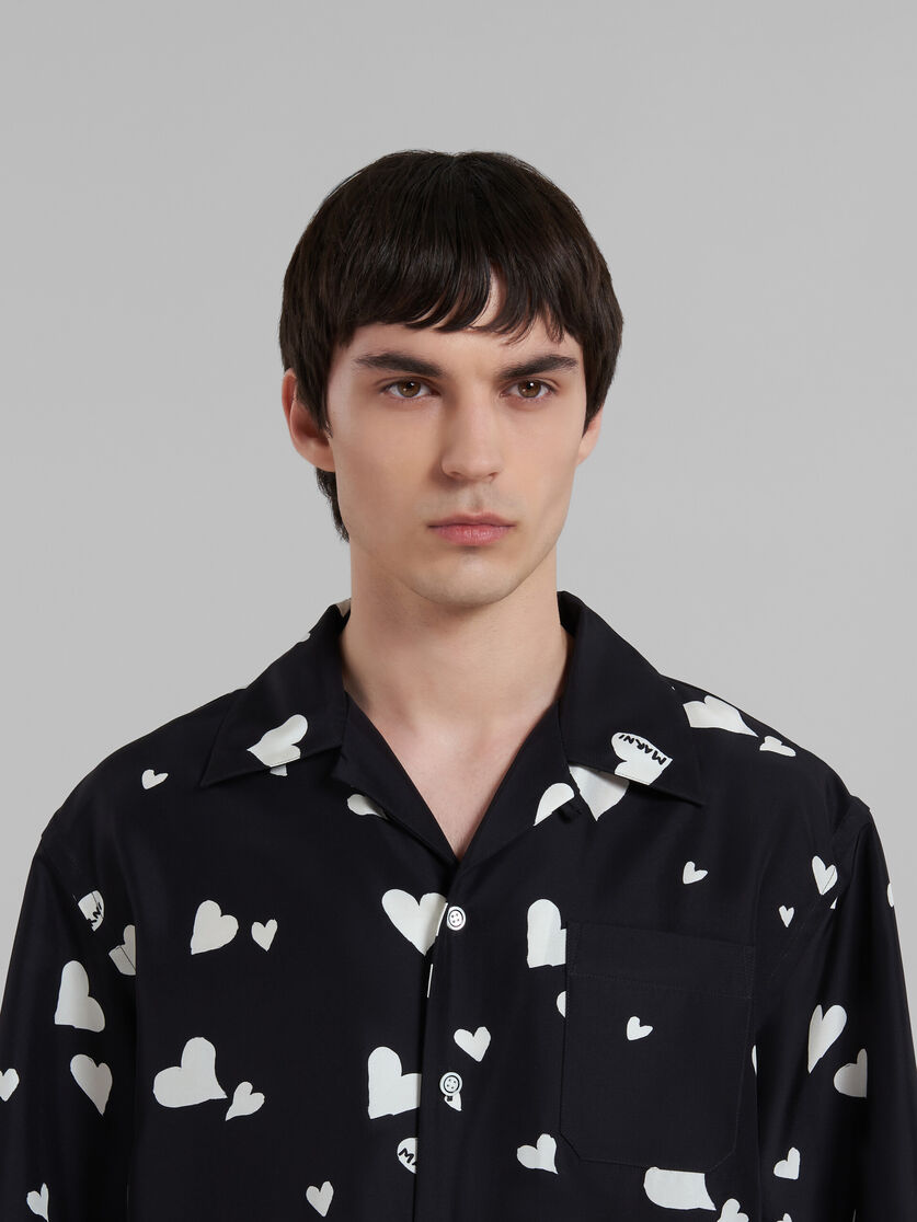 Black silk shirt with Bunch of Hearts print - Shirts - Image 4