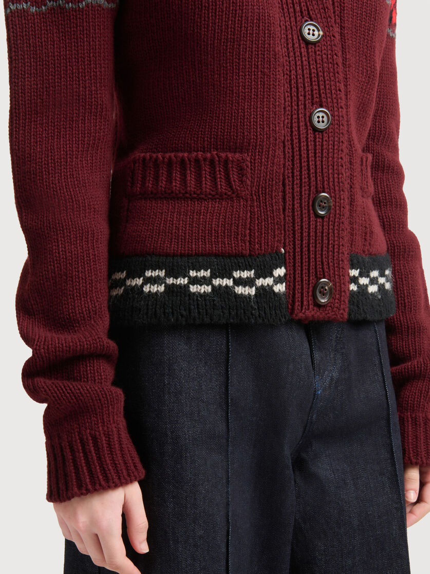 Red wool cardigan with geometric motif, Image 6