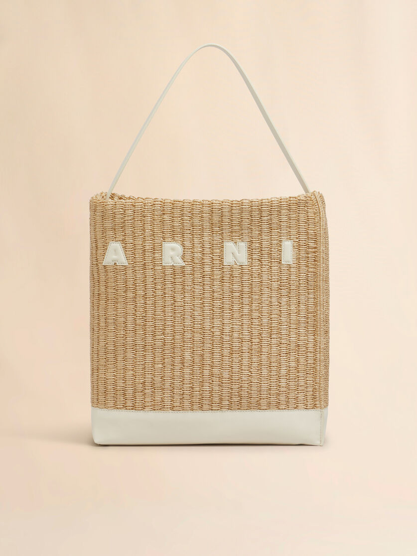 Medium natural woven fabric Museo hobo bag with leather patches - Shopping Bags - Image 6