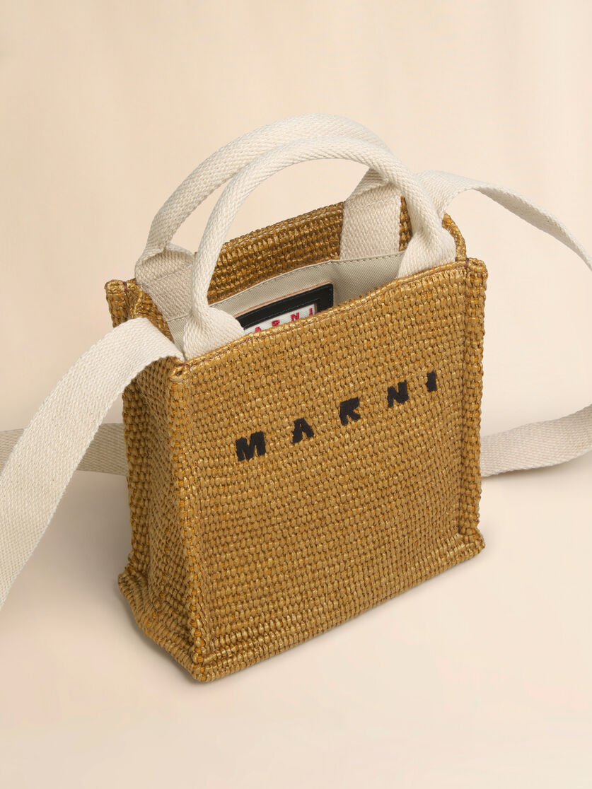 Braune Mini-Handtasche aus Stoff in Raffia-Optik - Shopper - Image 4