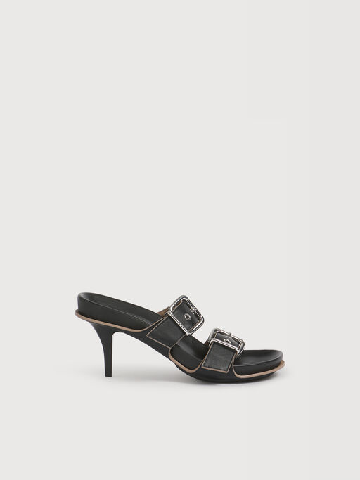 Black leather double-buckle Fussbett pump - Sandals