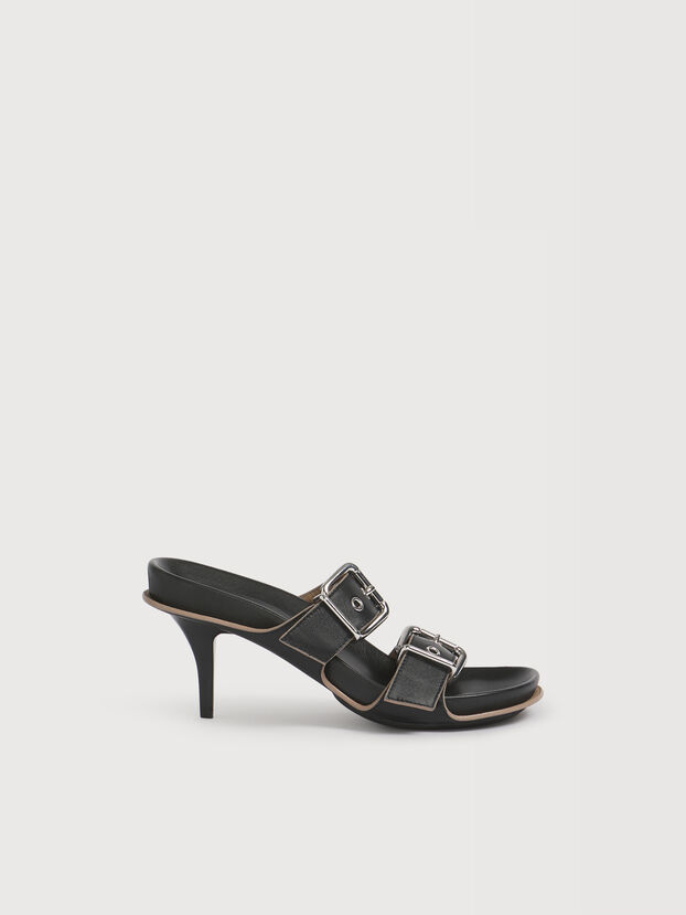 Black leather double-buckle Fussbett pump - Sandals