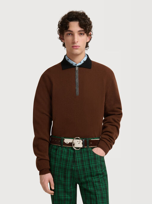 Brown cashmere polo jumper with layered effect - Shirts