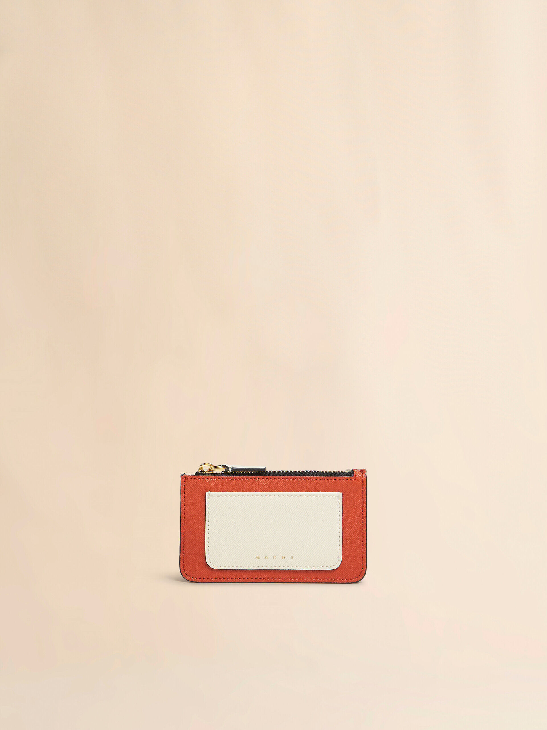 Orange cream and deep blue saffiano leather card case | Marni