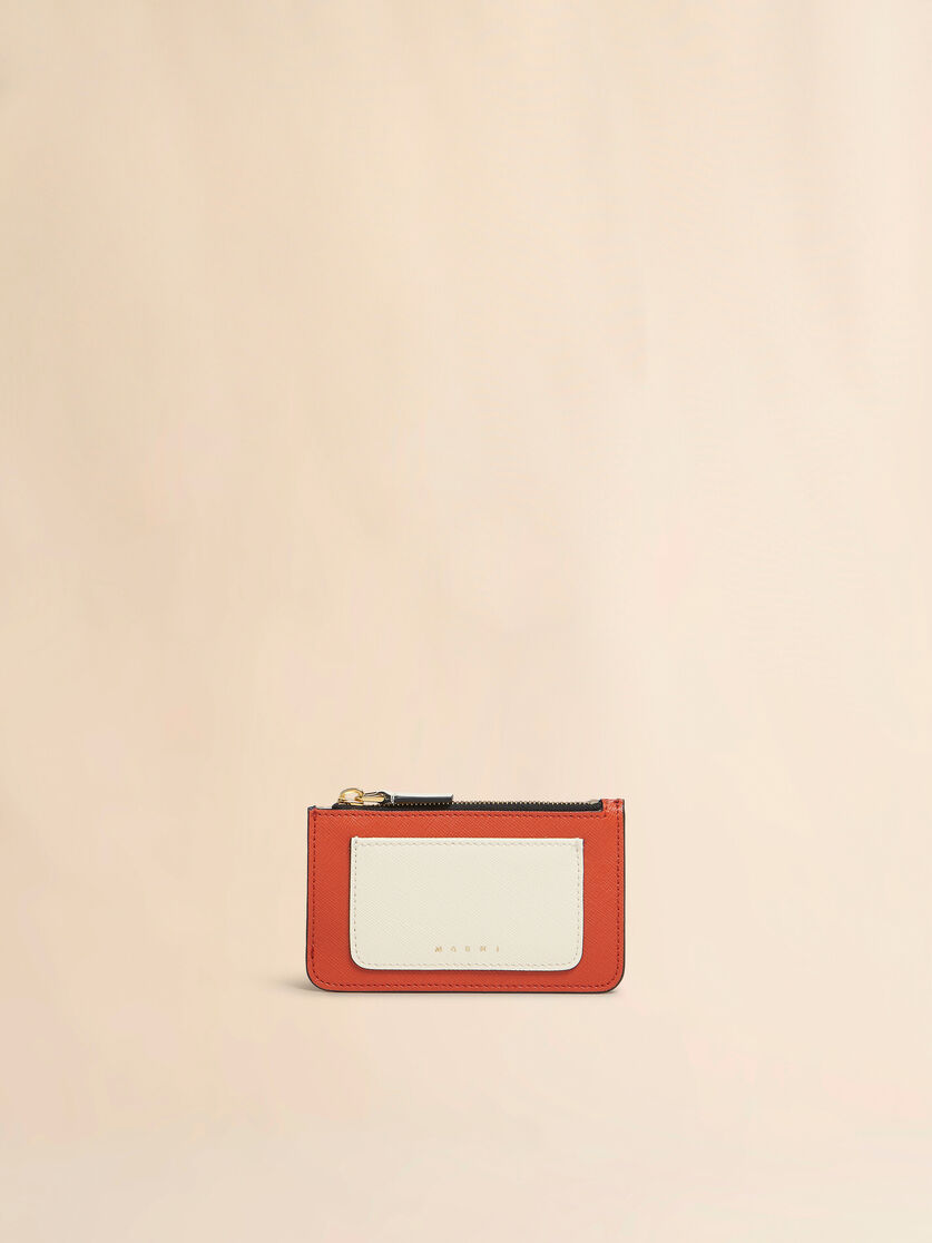 Light green white and brown saffiano leather card case - Wallets - Image 1