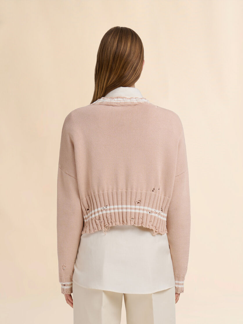 Beige dishevelled cotton jumper - Pullovers - Image 3