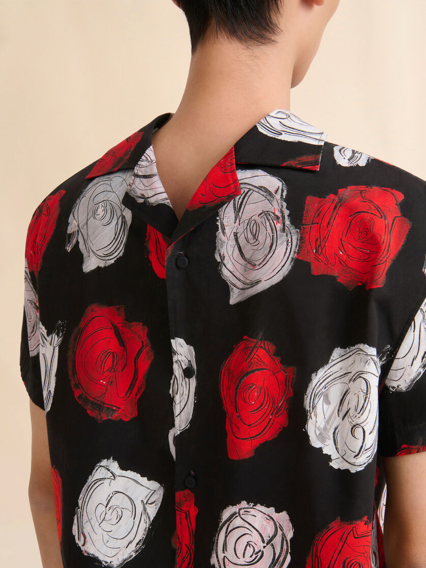 Black poplin bowling shirt with Mercury print - Shirts - Image 4