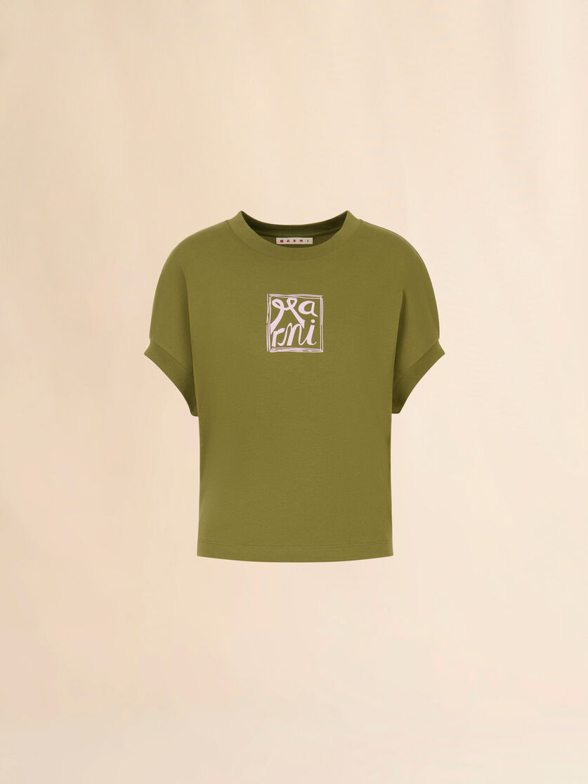 Marni Frameロゴ グリーン コットンコクーンTシャツ, Image 1