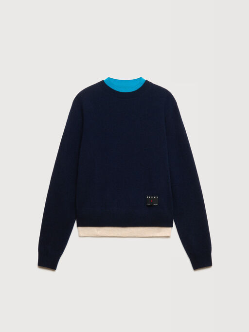 Deep blue cashmere jumper with layered effect - Pullovers