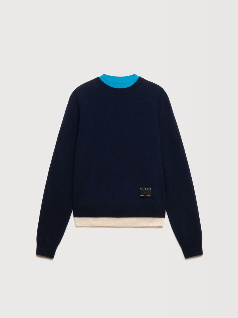 Deep blue cashmere jumper with layered effect, Image 1