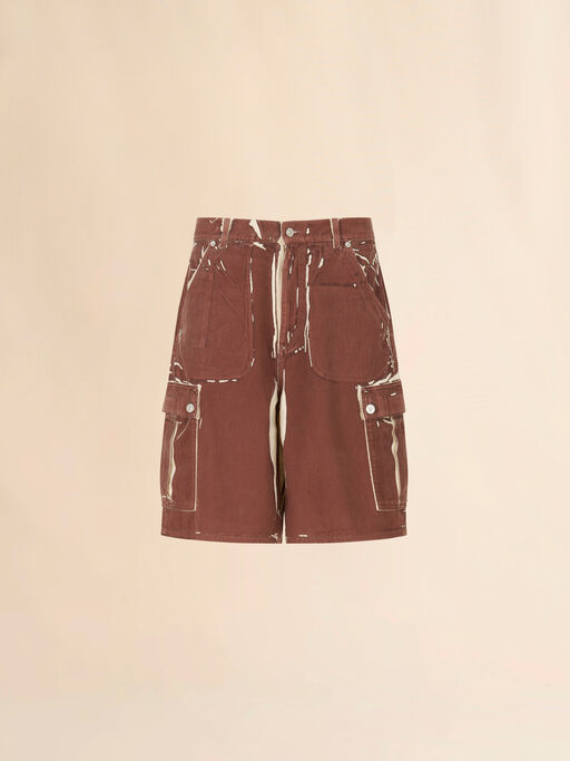 Brown screen-printed denim cargo shorts - Pants